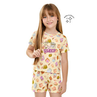 Pijama Infantil Menina Estampa Brilha no Escuro Elian Amarelo em Oferta na Shopee