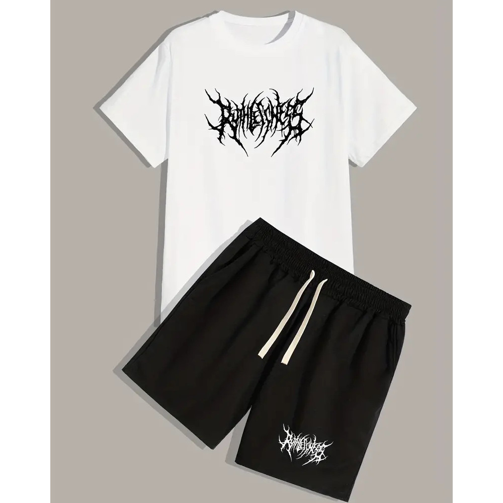 Conjunto Masculino Short e Camiseta Moda Praia Verão Para Homens Casual Streetwear Tactel e Algodão lançamento