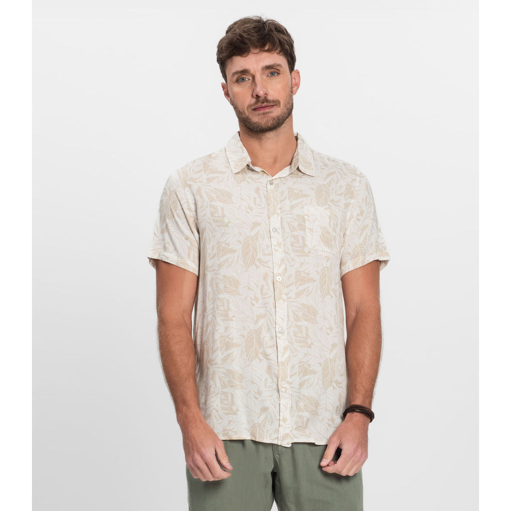 Camisa Masculina Manga Curta Diametro Bege em Oferta na Shopee