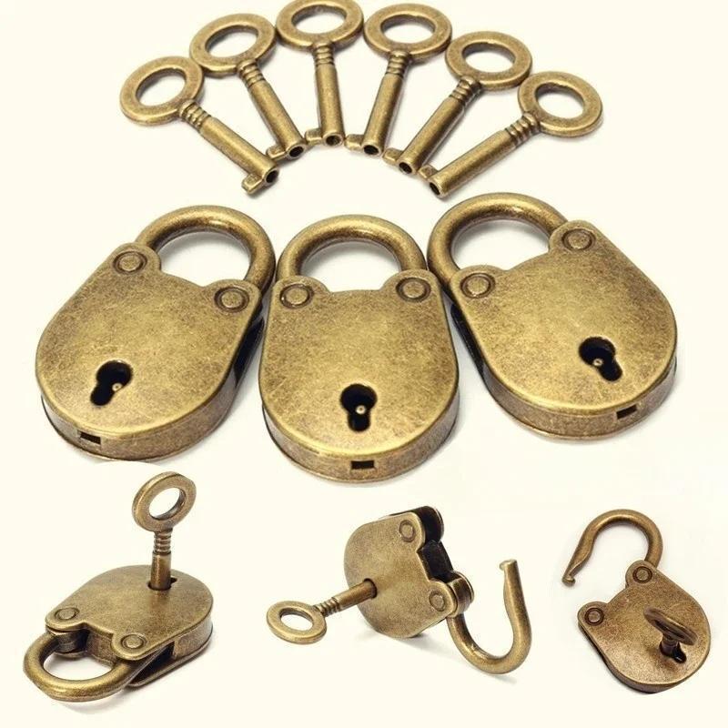 Venda Quente Bronze Vintage Antigo Estilo Mini Cadeados Archaize Bloqueio Chave Notebook Bagagem Uso Doméstico Decoração