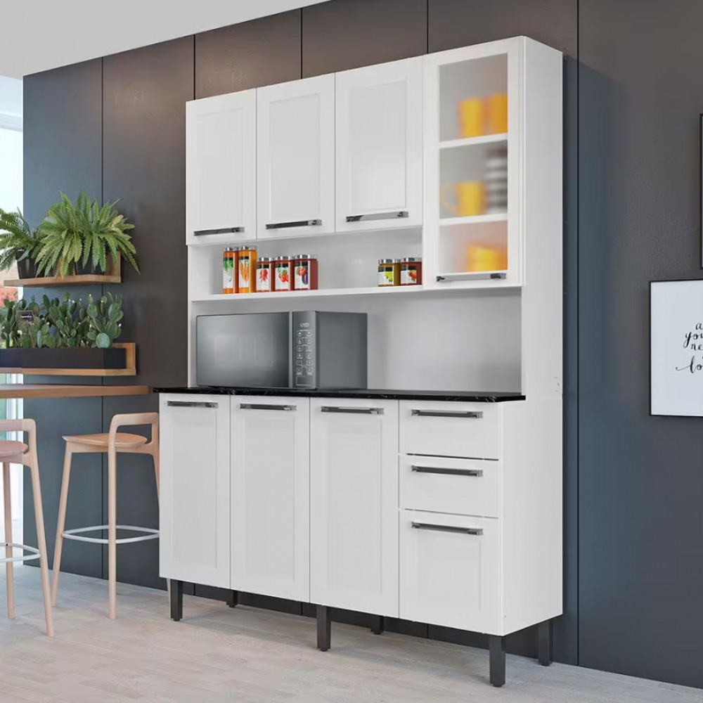 Cozinha Compacta Itatiaia Florença com 8 Portas, 2 Gavetas e 5 Prateleiras e 140cm de largura - Branca