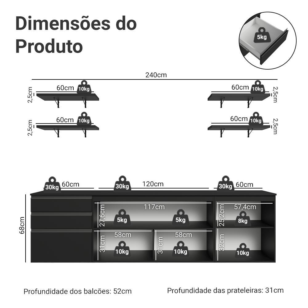 Armário de Cozinha Completa 240 cm Suspenso Preto Nice Madesa 10 — imagem 2 de 2