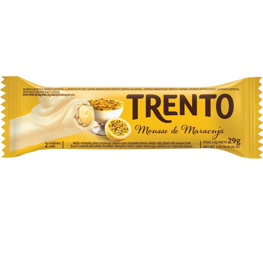 Chocolate Trento Wafer Recheado Sabor Mousse de Maracujá com Chocolate Branco 29g em Oferta na Shopee