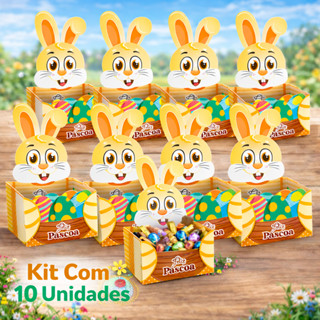 Kit 10 Cesta De Pascoa Coelho Sentado G 13x10x24,5cm Montagem Automatica Papel Duplex JR em Oferta na Shopee