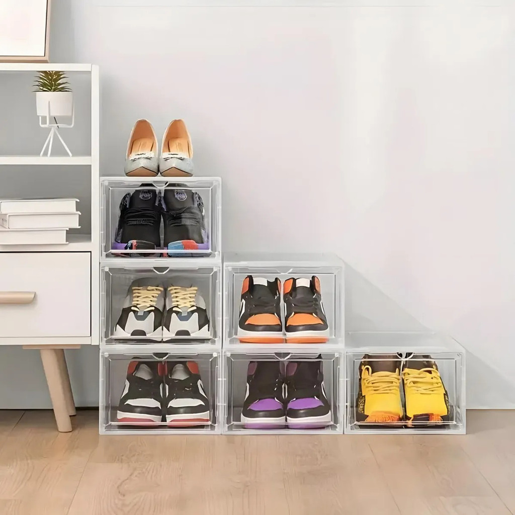 Kit 10 Caixas Armazenamento Organizadoras Sapatos Plástico Transparente Empilháveis Tampa Acrilico