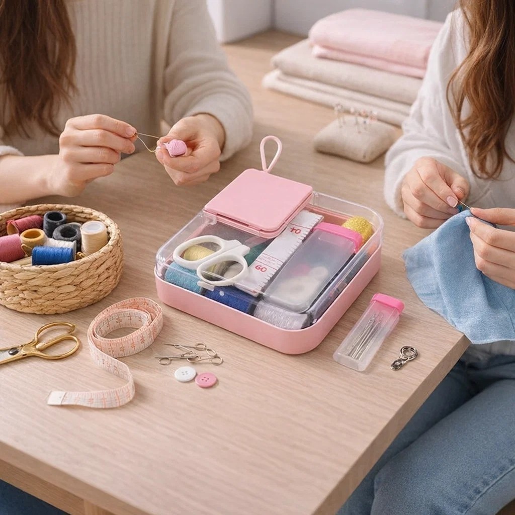 Kit Costura Linha Agulha Tesoura Botão Alfinete Reparo Roupas