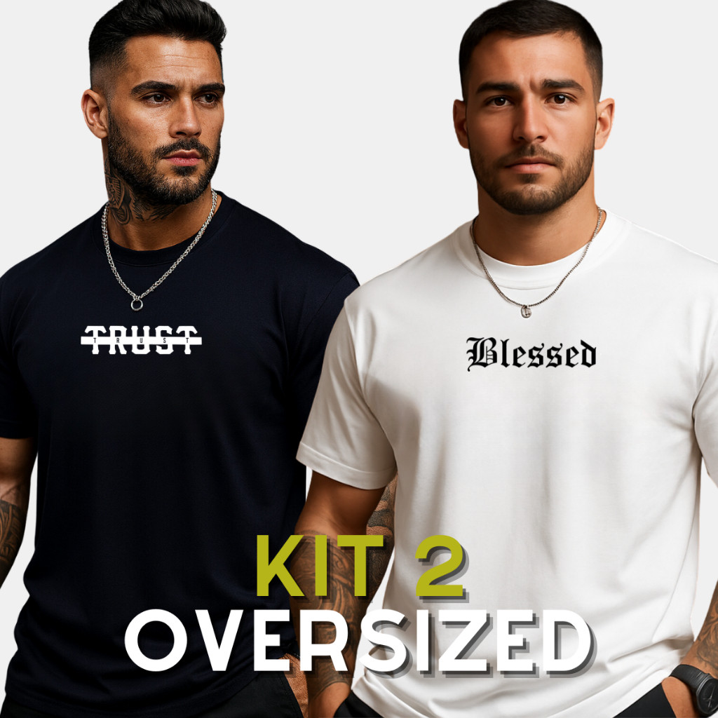 Kit 2 Camiseta Estampadas Oversized Streetwear Blessed e Trust camisa