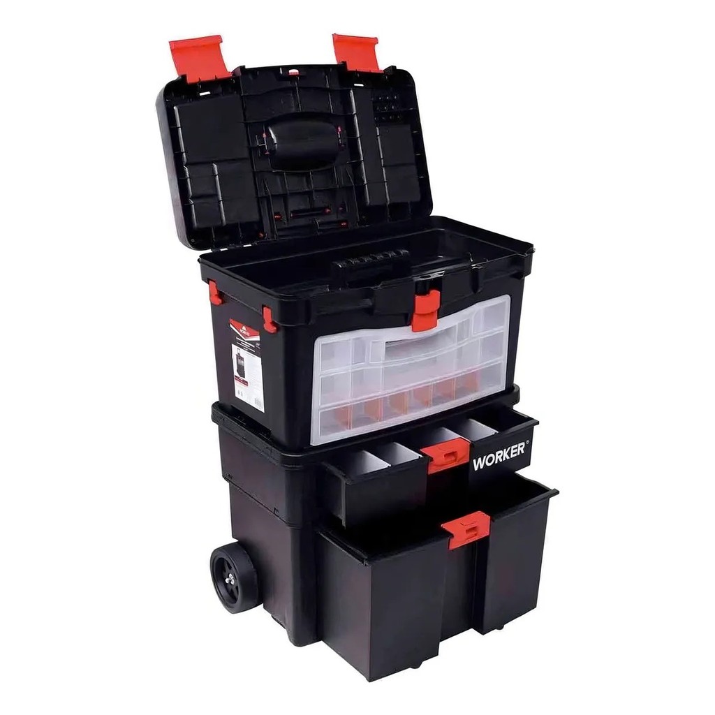 Mala Carrinho Ferramentas 24,5 Worker Com Gavetas E Rodas Preto - Preto