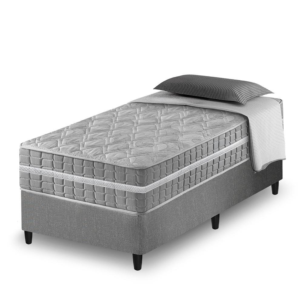Imagem Cama Box Solteiro Cinza + Colchão Molas Ensacadas Zidi Alabama 88x188x61cm