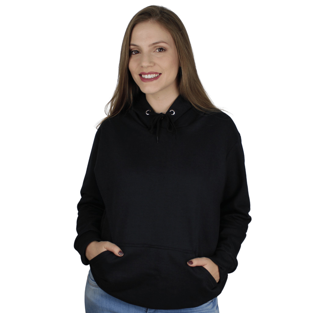 Moletom feminino basico liso com capuz e bolso Moletom masculino blusa de frio sem estampa flanelada