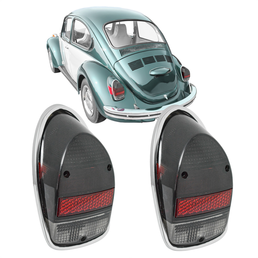 Kit 2 Lanterna Traseira Bicolor FUMÊ FUSCA 1500 1971 a 1979 com Soquete e Aro Cromado