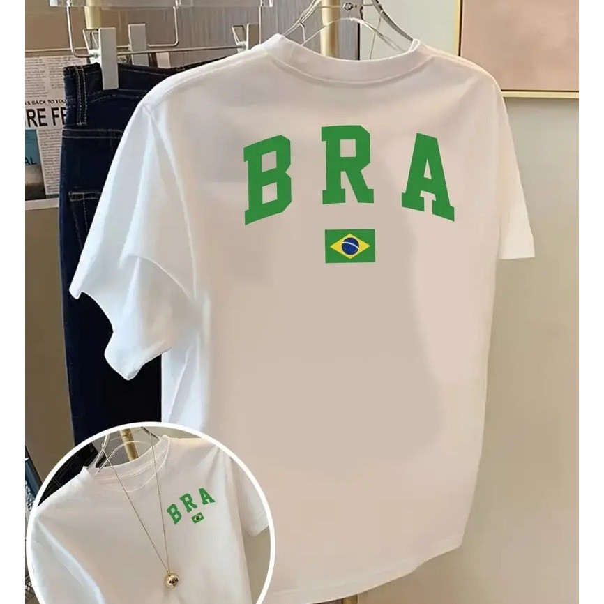 Camiseta Básica Feminina Brasil Copa do Mundo T-Shirt 100% Algodão Verão Hexa Bandeira