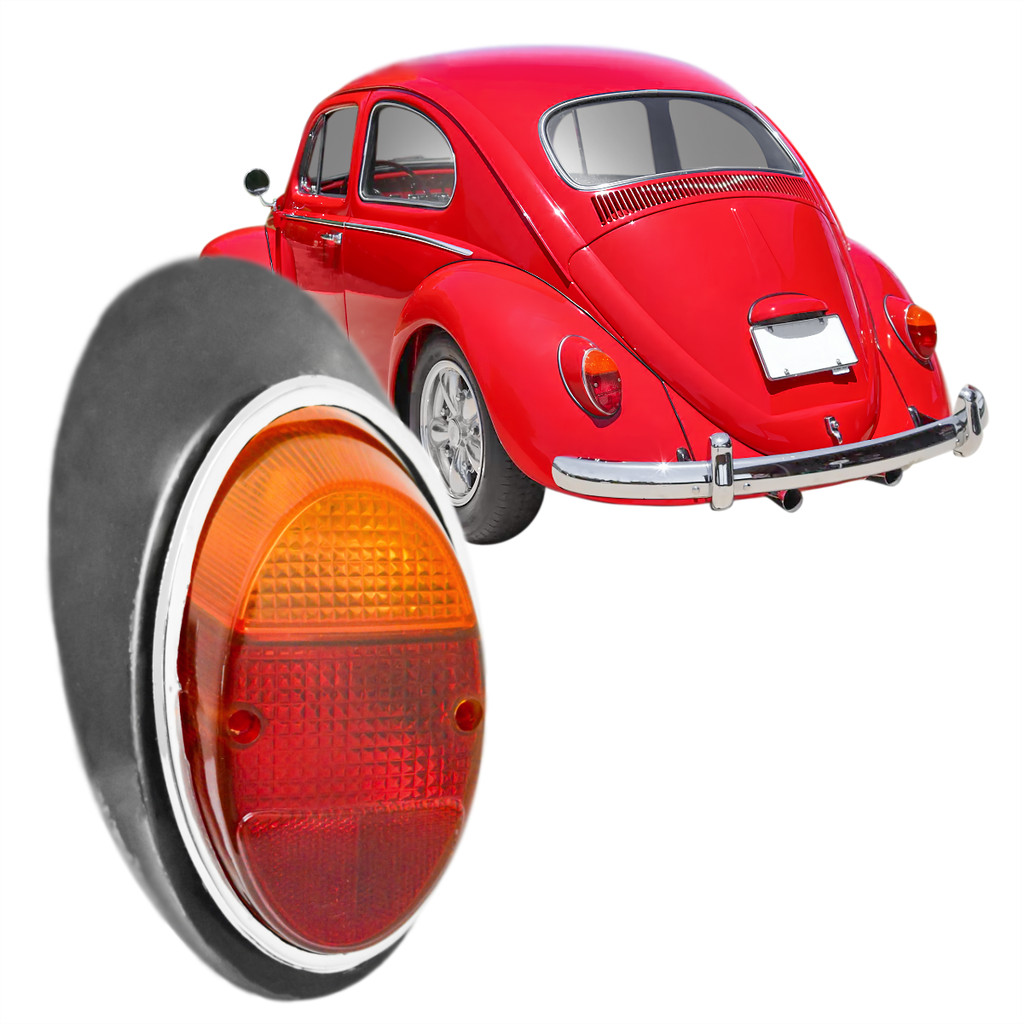 Lanterna Traseira FUSCA 1300 1963 64 65 a 70 + Aro Cromado Lente AMBAR -Le Motorista
