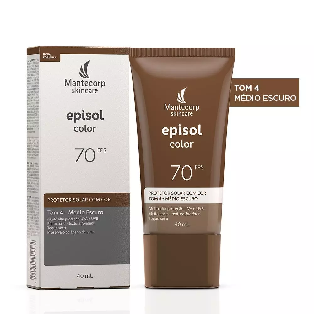 Protetor Solar Facial Episol Color Tom 4 Médio Escuro FPS70 40mL