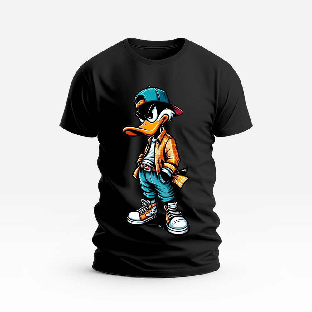 Camiseta Estampada Pato Estiloso Peito Gola Redonda Personalizada Streetwear /Masculina Feminina 100% Algodão