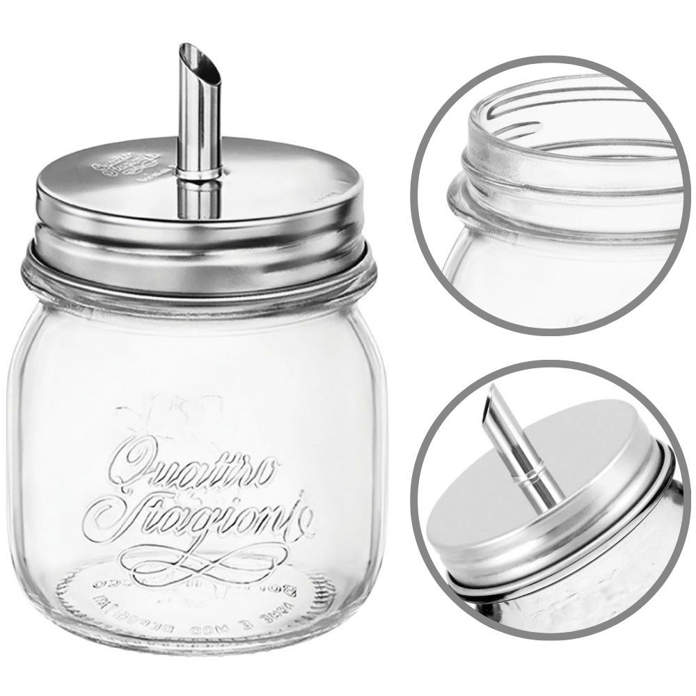 Açucareiro de Vidro Bormioli Rocco Quattro Stagioni 250ml com Bico Dosador Inox Original da Itália