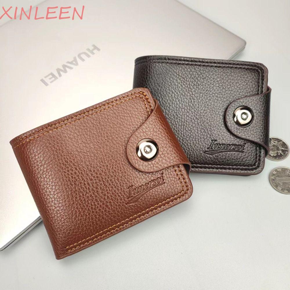 XINLEEN Bolsa De Duas Dobras , Fivela Masculina De Cor Sólida Macia , Bolso Dobrável Para Moedas Com Zíper Masculino De 
