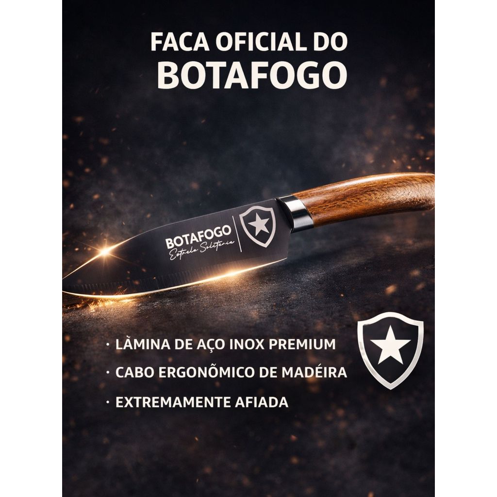 Faca Churrasco Clube Botafogo Oficial Cozinha Caixa Presente Aço Inox Torcedor Churrasqueiro