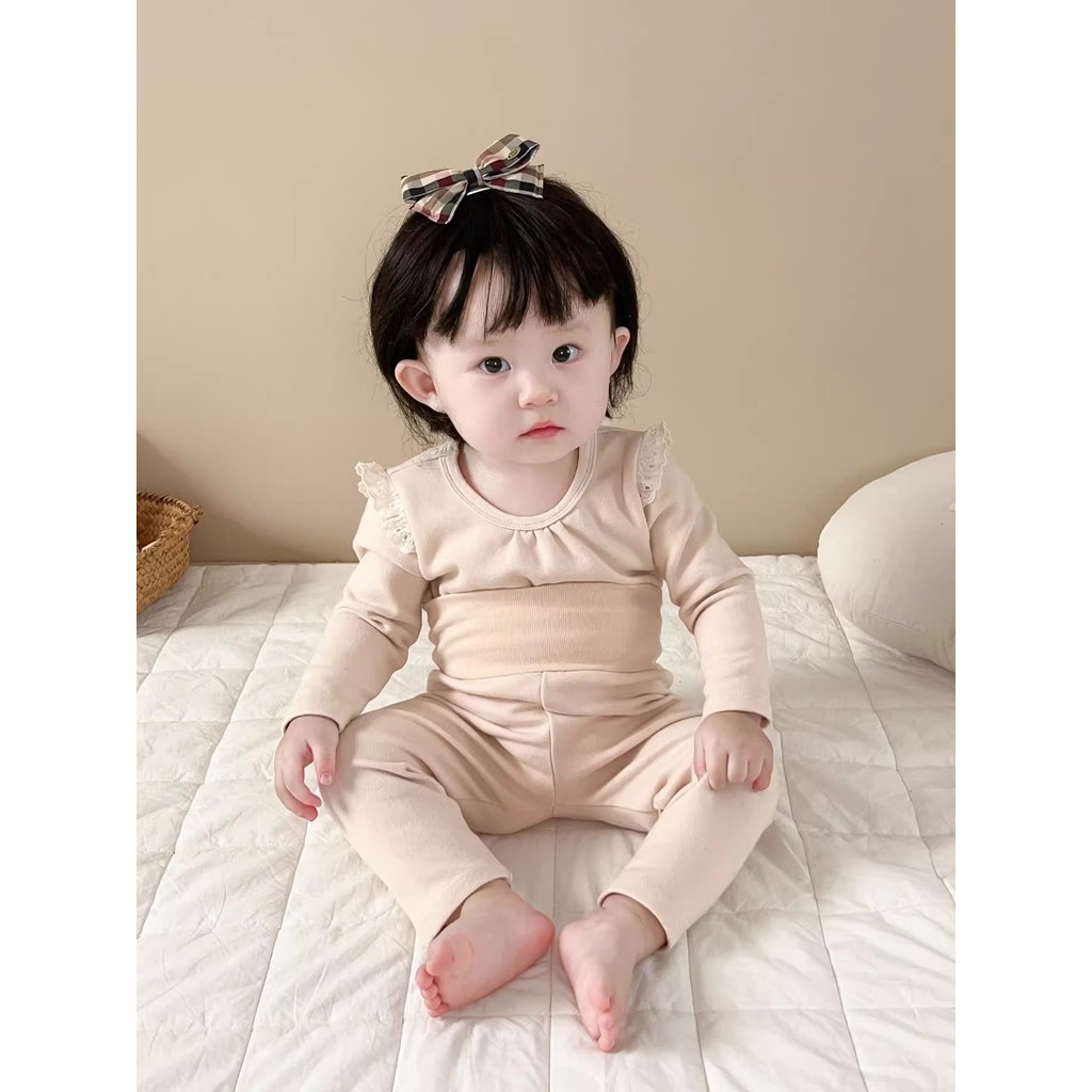 Versão coreana bebê menina Homewear conjunto outono inverno engrossado bebê princesa algodão pijamas topo + cintura alta