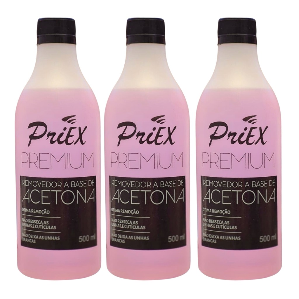 Kit 3 Removedor De Esmalte Priex Premium Acetona 500ml