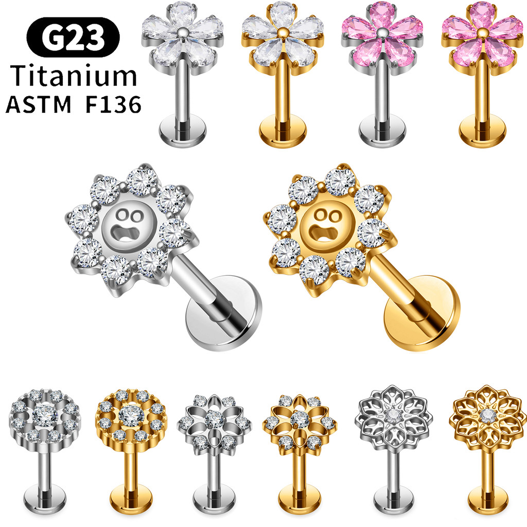 Brincos de Flor Sorridente em Titânio G23 Estilo Natural 100% Titânio Banhados a Ouro