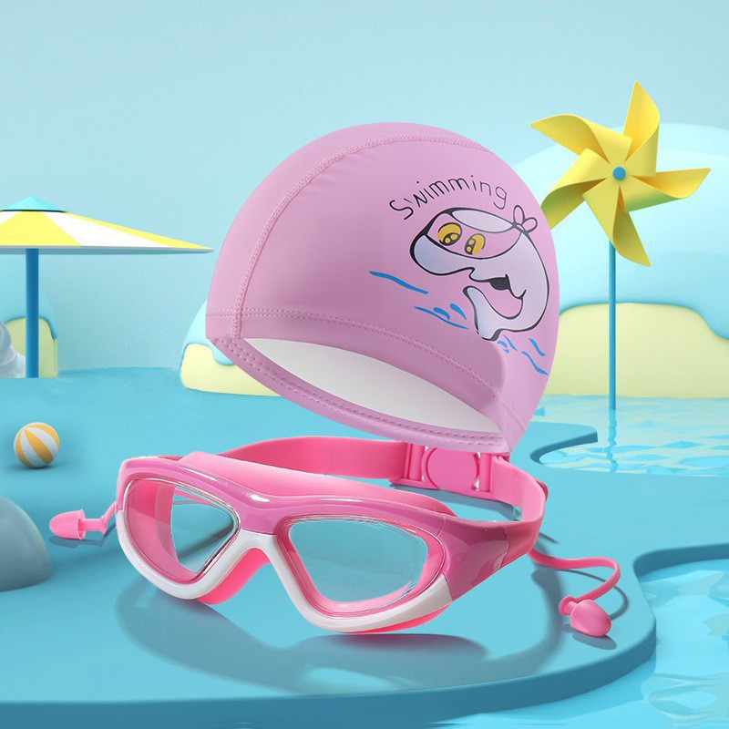 Conjunto Óculos de Natação Infantil Antiembaçante + Touca Silicone Kit ou Unidade – À Prova d’Água p/ Criança Kids