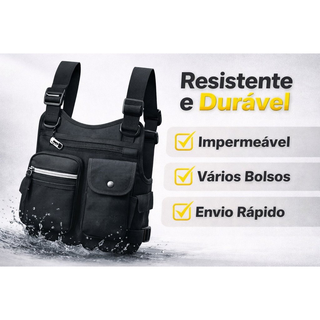 Mochila Pochete Tática Masculina Impermeável Preta Versátil - Bolsa de Peito Esportiva em Oferta na Shopee