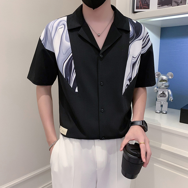 [Novo produto] Camisa Floral masculina de manga curta Casual solta meia manga camisa masculina bonita camisa de meia man