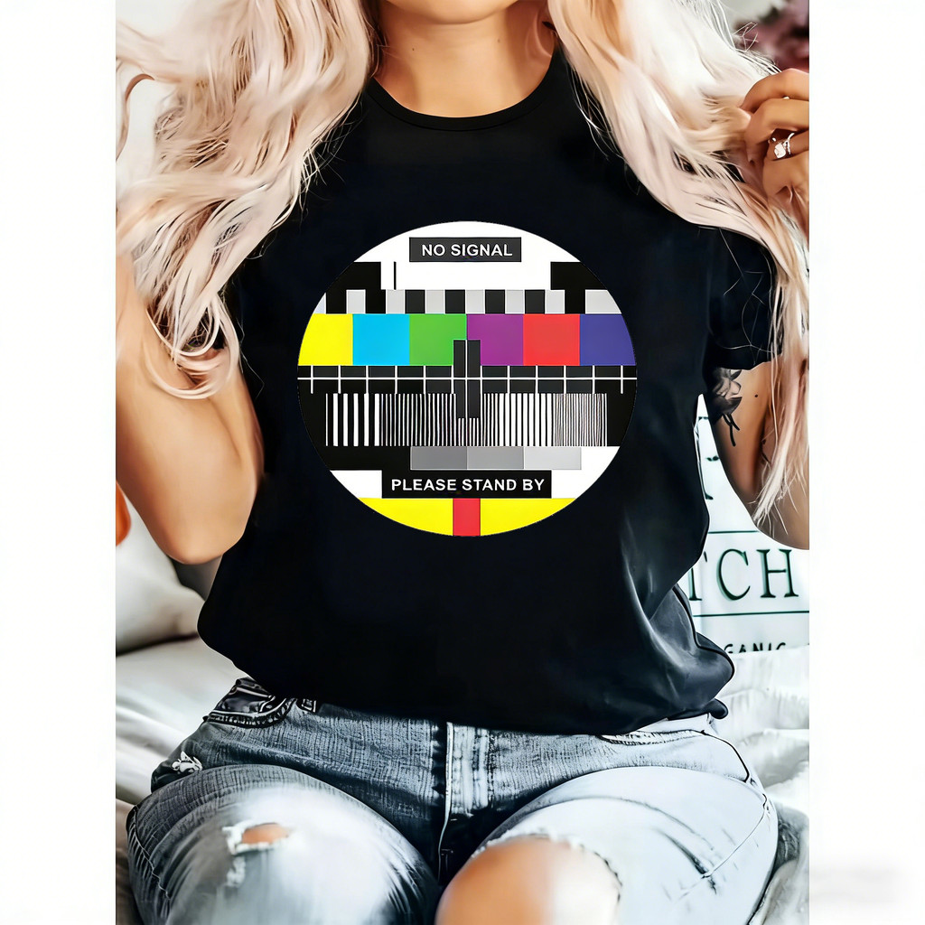 Camiseta Feminina Sinal De Televisão Retrô Colorida Estilosa Moderna Tendência