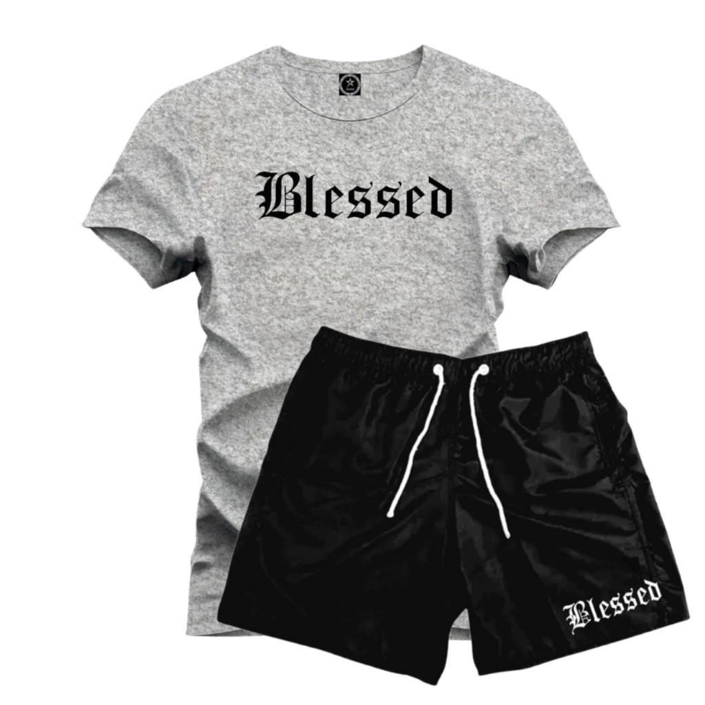 Kit Camiseta + Short Tectel BLESSED Conjunto Camisa 100% Algodão Bermuda Tactel em Varias Cores ENVIO - IMEDIATO