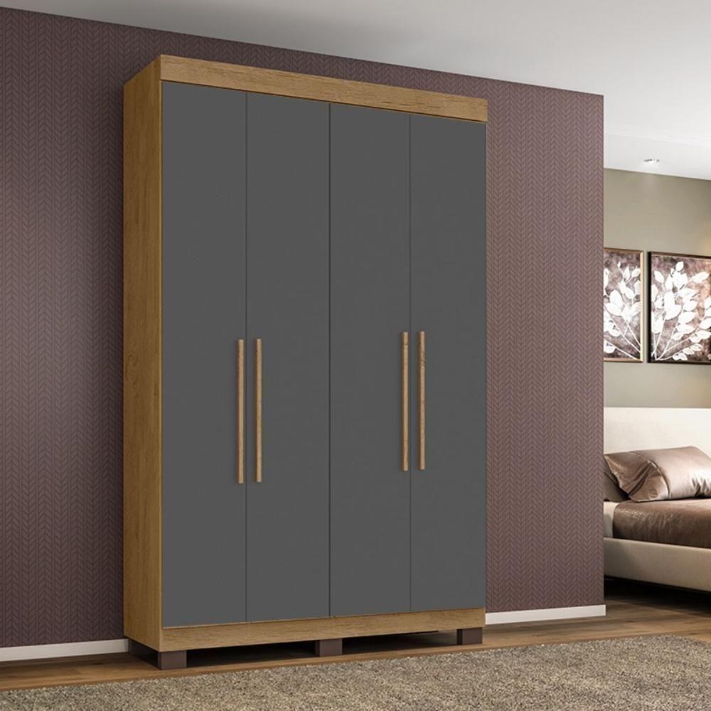 Guarda Roupa Guarda-Roupa Bélgica 4 Portas Dobradiças metálicas 2 Gavetas Amêndoa Grafite