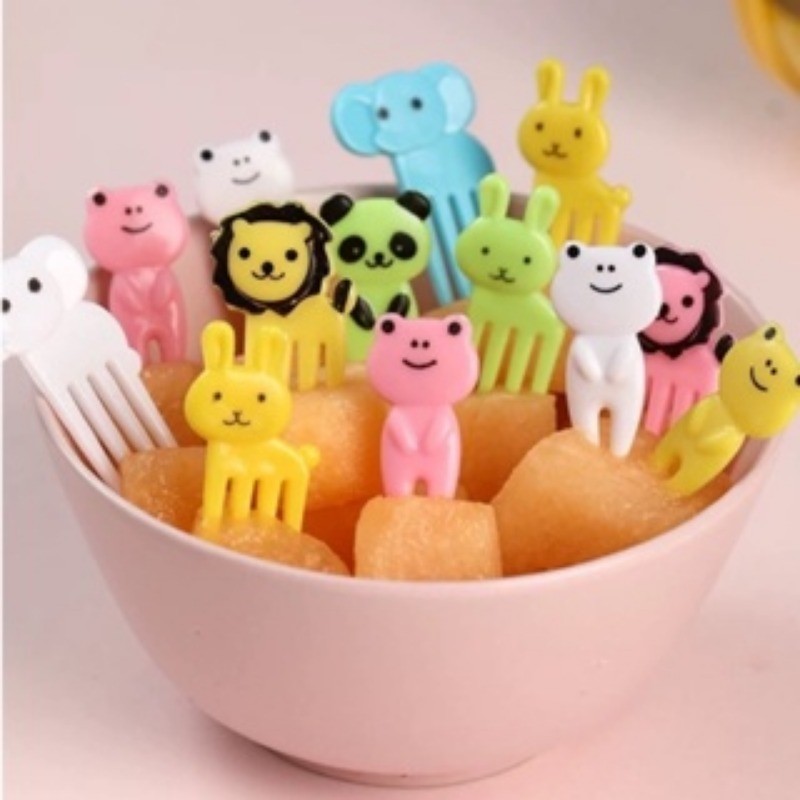 Kit 10 Garfos de Petisco em forma de animal P/ Frutas Palitinho Cores garfos de plástico para lanches/10 garfos