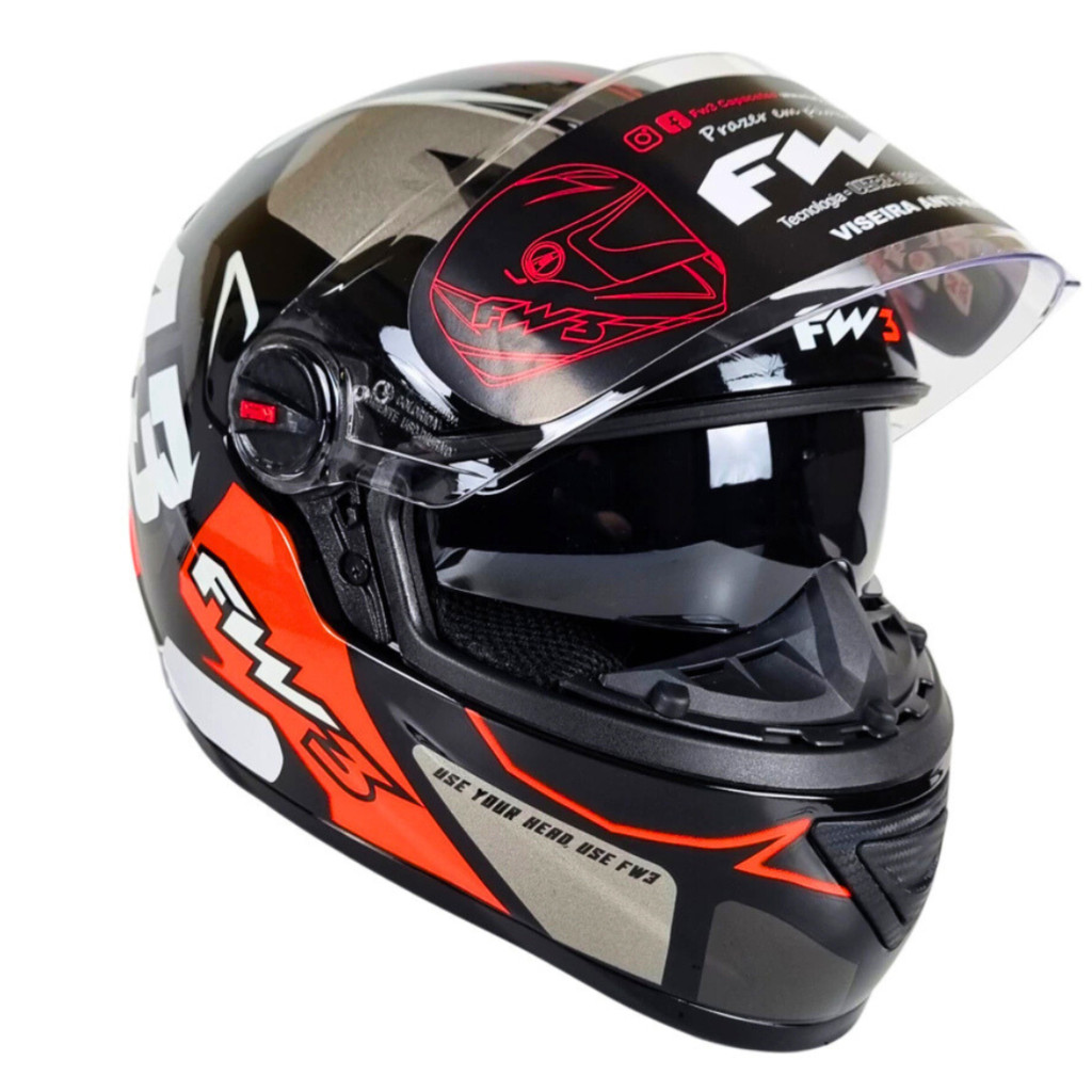 Capacete FW3 GTX 43 Grafite Vermelho com Óculos