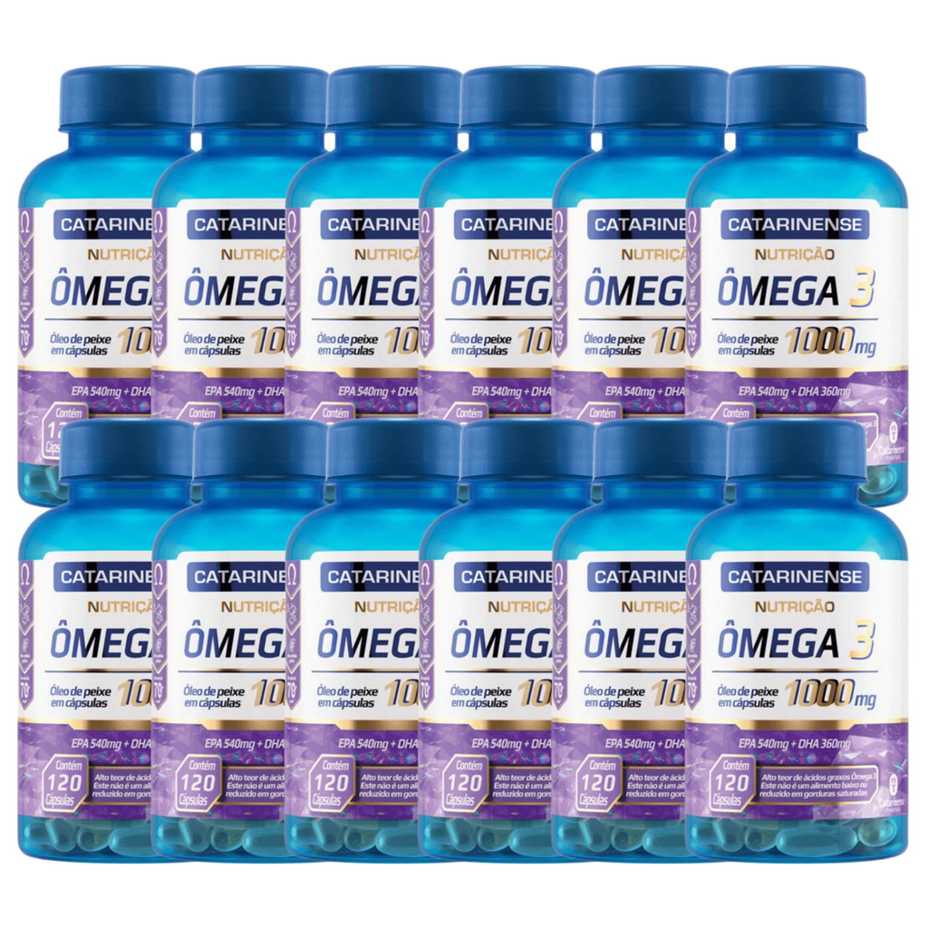 Kit Com 12 Catarinense Omega 3 Nutrição Óleo de Peixe 1000mg Com 120 Caps