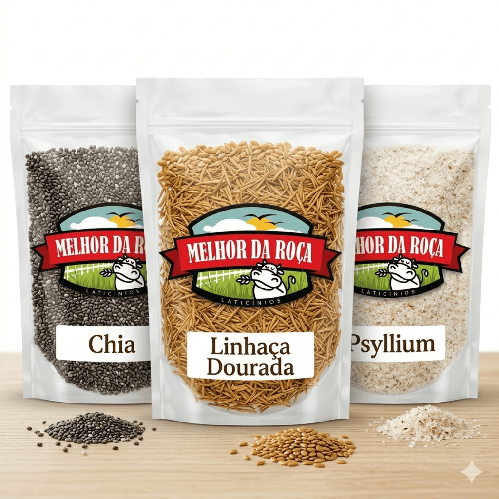 Chia Premium e Linhaça Dourada e Psyllium Fibras Granel - Saciedade e energia Premium em Oferta na Shopee