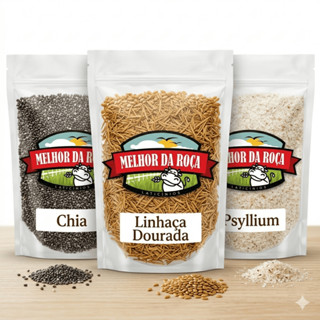 Chia Premium e Linhaça Dourada e Psyllium Fibras Granel - Saciedade e energia Premium em Oferta na Shopee