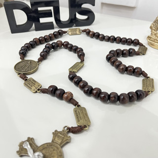 Terço da contemplação de Nossa Senhora Aparecida Madeira e Metal Envelhecido em Oferta na Shopee