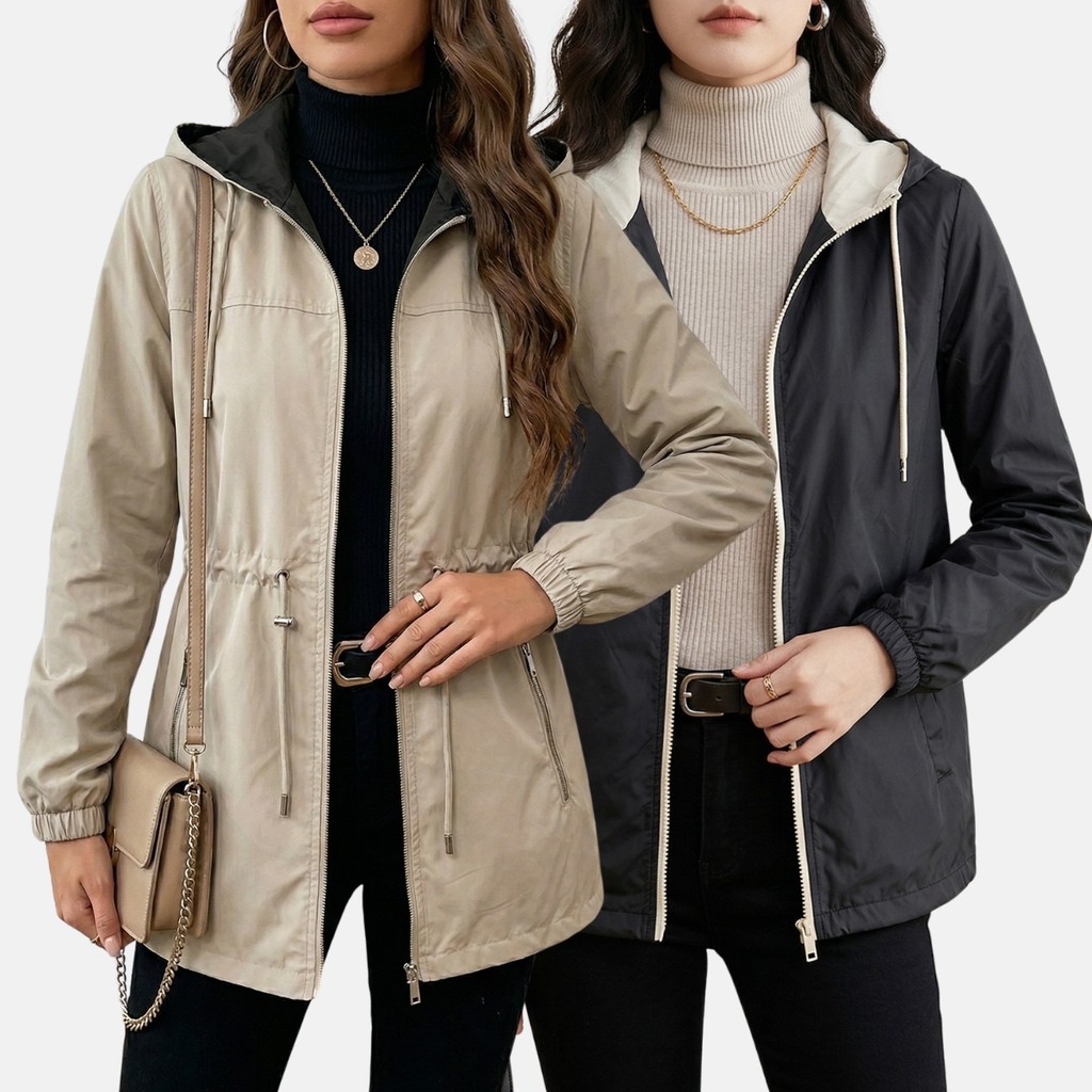 Parka Feminina Dupla Face Corta Vento 2 Em 1 Casaco De Frio Jaqueta Quentinha Sobretudo