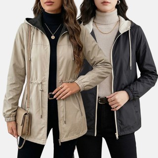 Parka Feminina Dupla Face Corta Vento 2 Em 1 Casaco De Frio Jaqueta Quentinha Sobretudo
