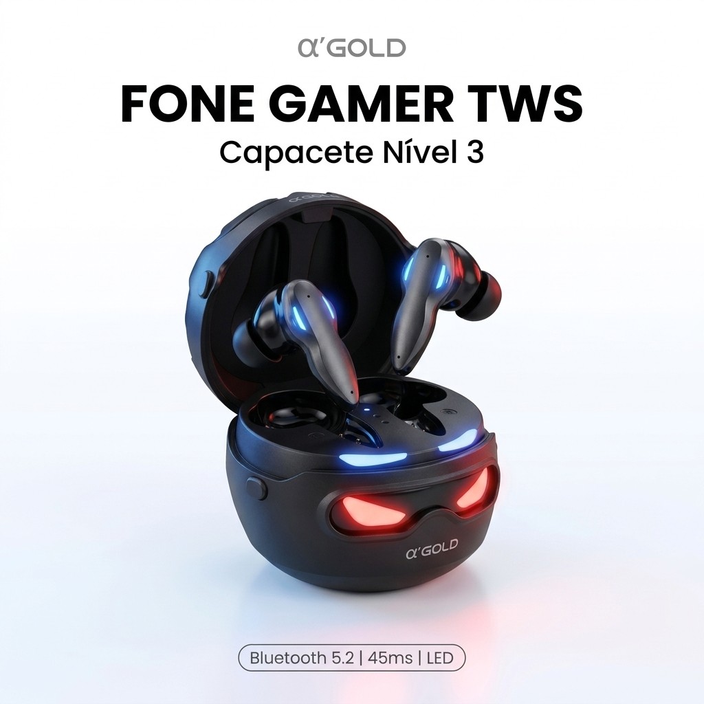 Fone de Ouvido Gamer TWS Bluetooth 5.2 Altomex "Capacete PUBG" - Baixa Latência 45ms LED (Original)