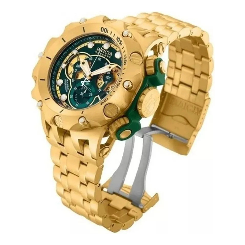 Relógio De Pulso Invicta Venon Hybrid 27793 Com Corria De Aço Inoxidável Cor Dourado - Fondo Verde