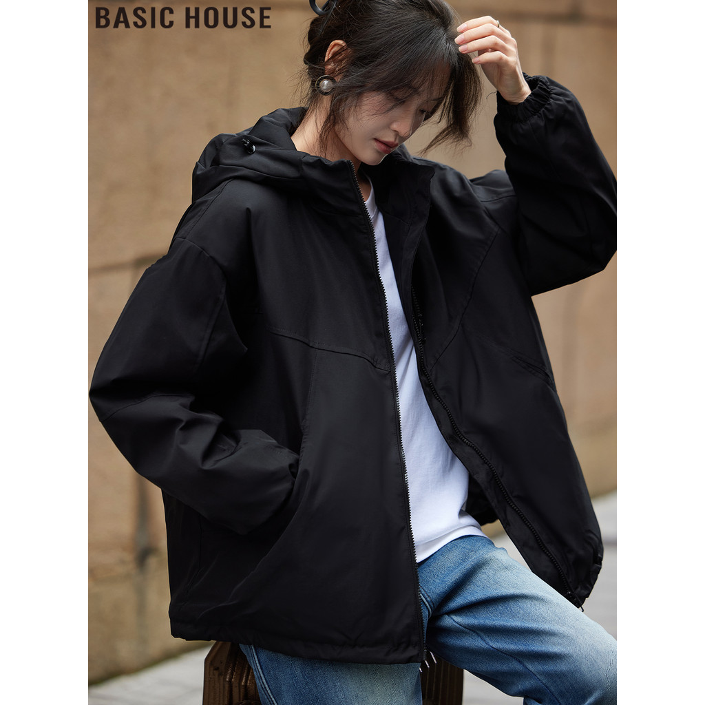 Casa básica/casa básica jaqueta preta com capuz moda solta Cardigan jaqueta Top feminino 2026 primavera