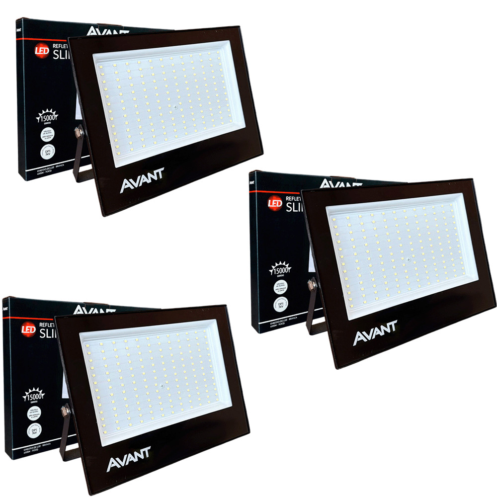 Kit 3 Refletores LED Slim Avant Slim200 200W 6500K Branco Frio IP65 Bivolt em Oferta na Shopee