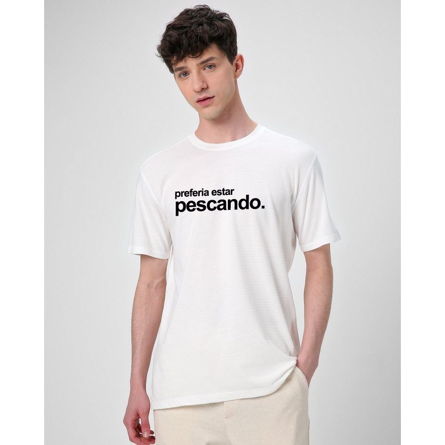 Camiseta Pescaria Masculina 100% Algodão Amantes Pescaria Frase "Preferia Estar Pescando"