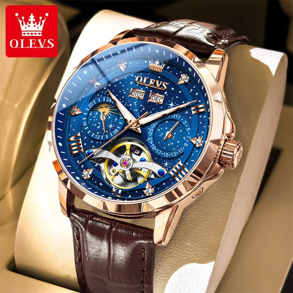 OLEVS 6690 Relógio Masculino Moda Negócios Data Fase Da Lua Relógios Mecânicos Luxo Oco Original À Prova Dwaterproof Águ