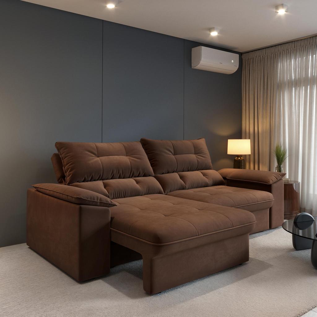 Sofá Retrátil Reclinável 3 Lugares Suede 2,00m Ravena