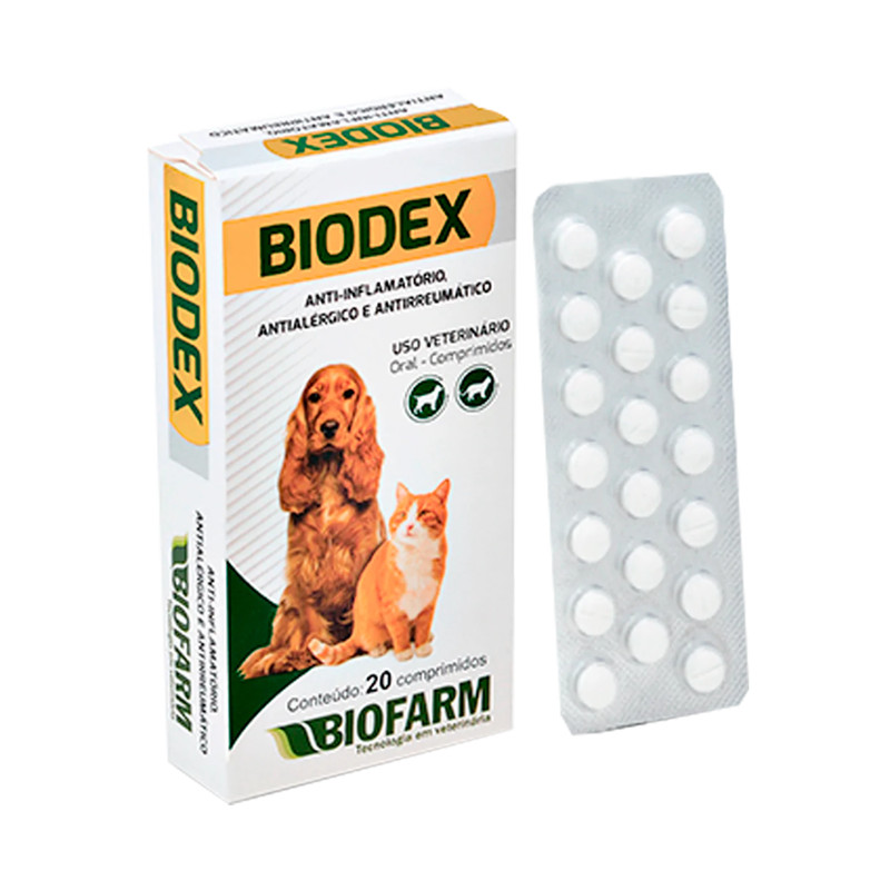 Anti-inflamatório Antialérgico e Antirreumático Para Cachorro e Gato Biodex 20 Comprimidos
