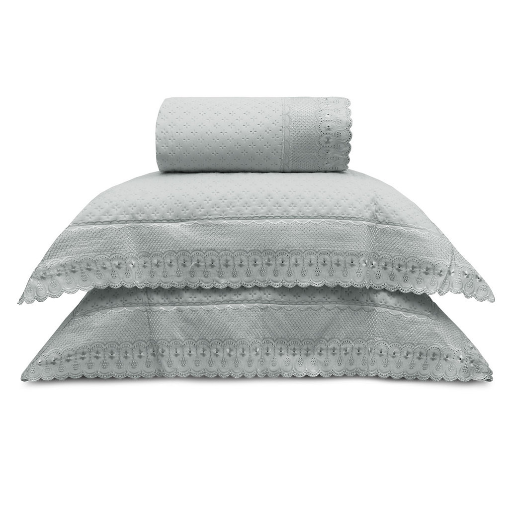 Kit Colcha com 2 Porta Travesseiros King Appel Prata Floral