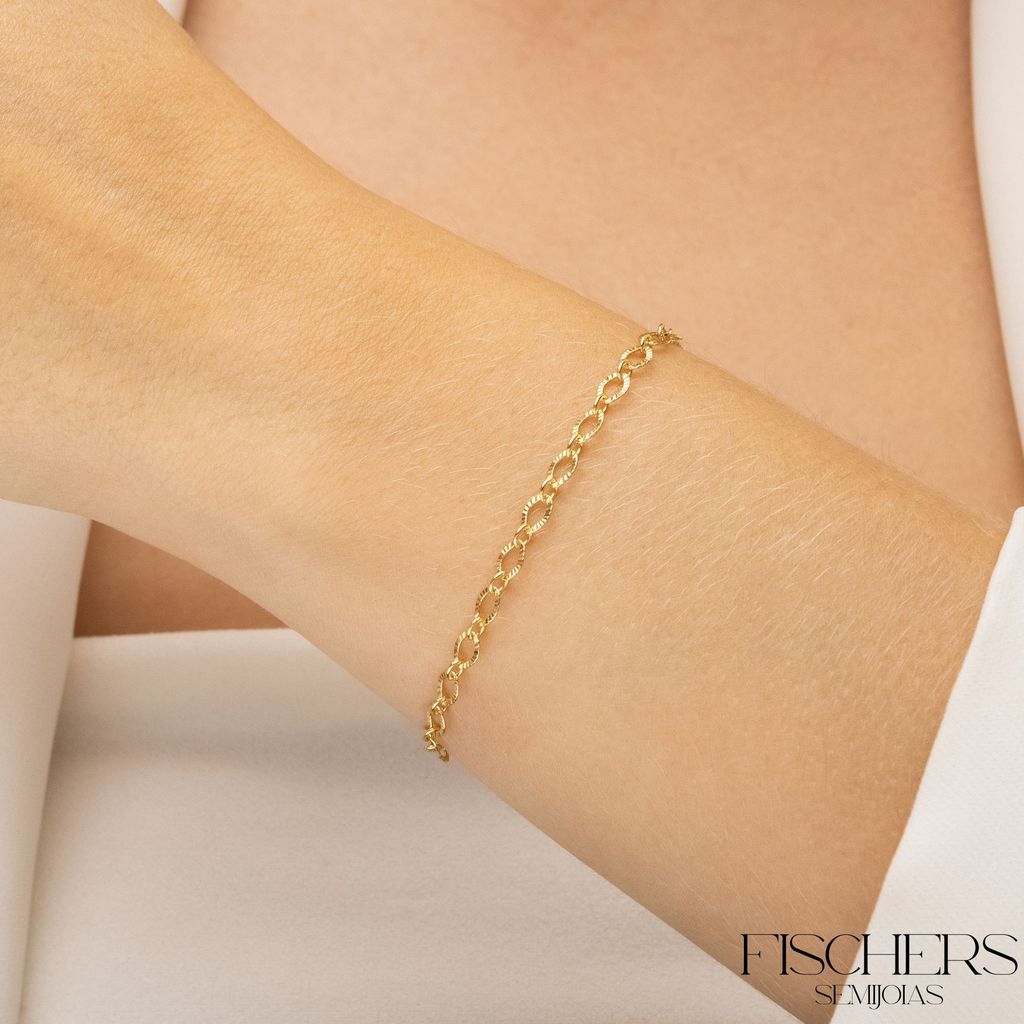 Pulseira Elos Ovais Diamantados Banhada Ouro 18K | Semijoia Luxo Feminina