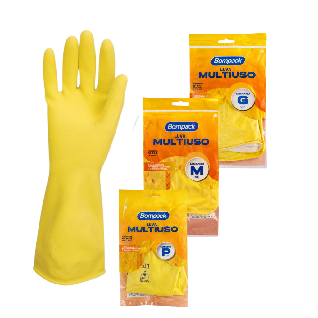 Pares Luva Borracha Látex Amarela Multiuso Limpeza Jardim